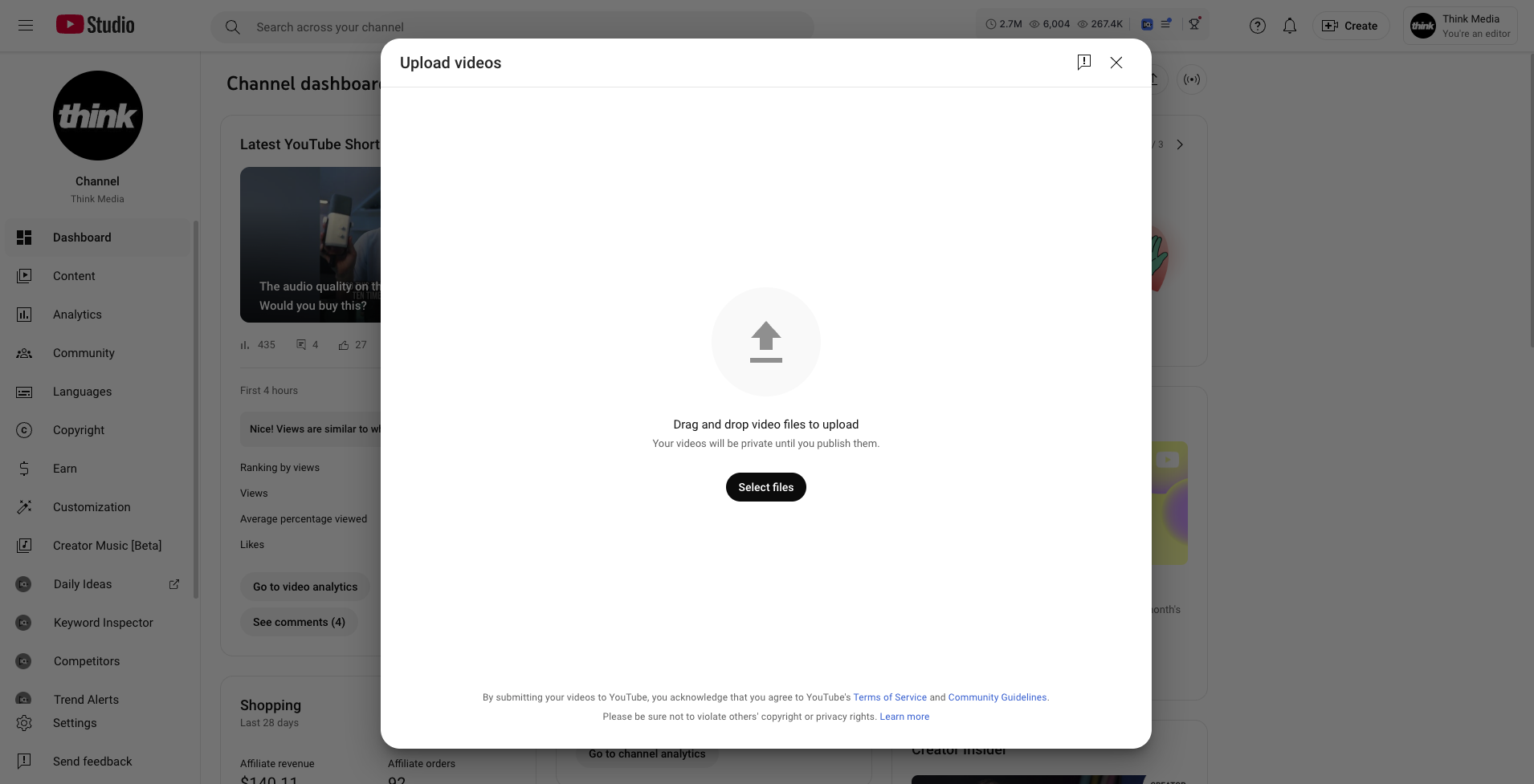 YouTube Studio Upload Video